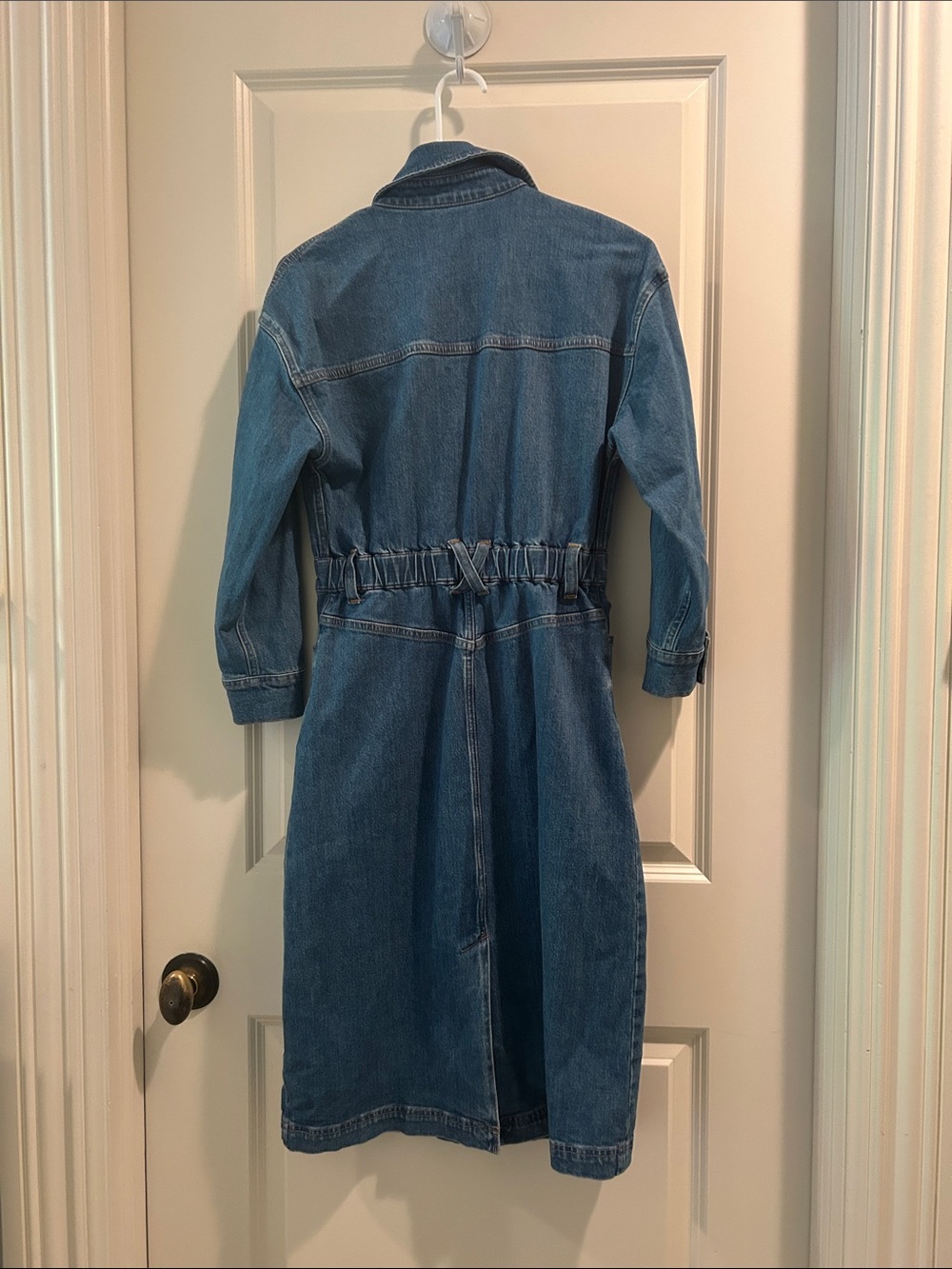 Alice & Olivia Full Button Front Midi Denim Jean Dress pockets w/stretch size 4 - Picture 5 of 13
